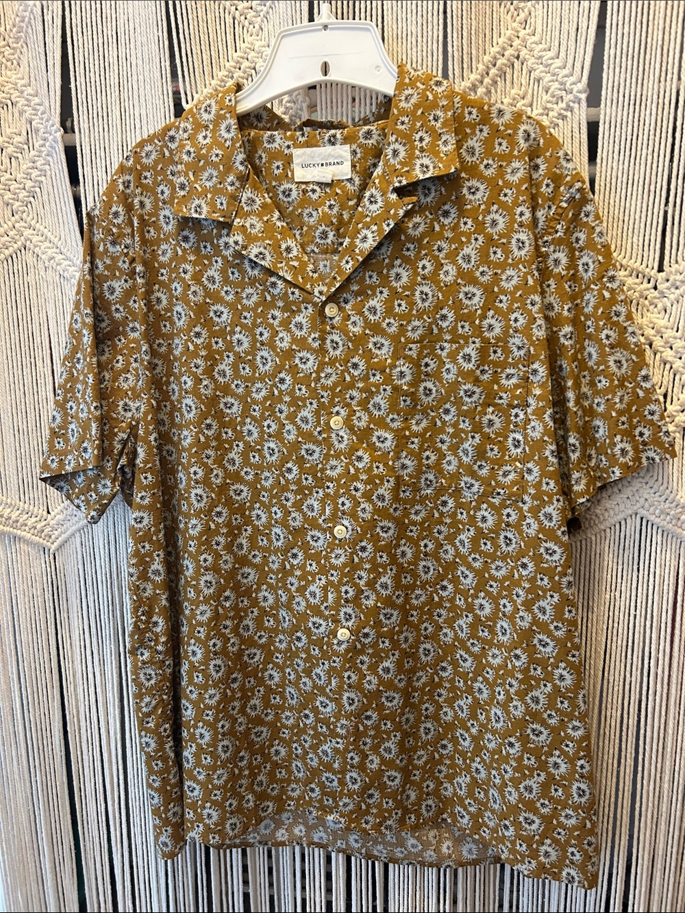 Lucky Brand Men’s Mustard Floral Button-Down Camp Shirt